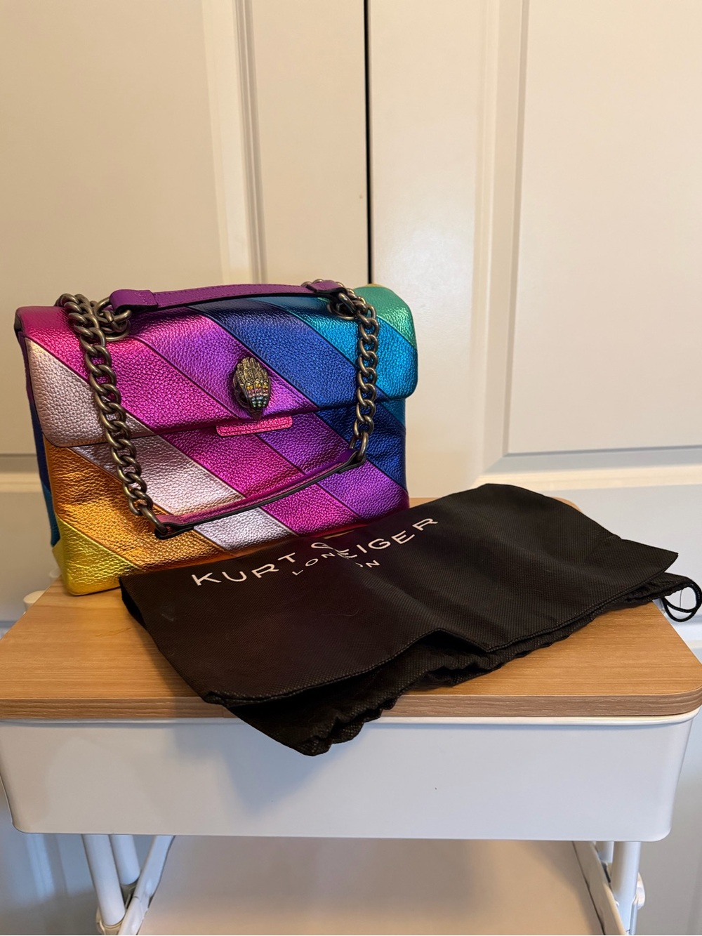 Kurt Geiger Kensington Multicolor Metallic Chevron Quilted Shoulder Bag